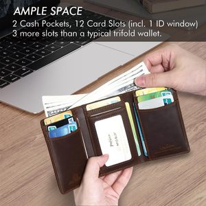Men's Genuine Leather Tri-Fold <b>Wallet</b> With American Flag Design <b>RFID</b> <b>Blocking</b> Large Capacity Vertical <b>Wallet</b> For Everyday Use - Product Image 2