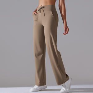 ヌードフィーリング レディース ドローストリング ワイドレッグ ヨガパンツ ハイウエスト シェイピングパンツ 2サイドに大きなポケット付き アクティブフィットネスウェア用 - Product Image 5