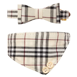 Conjunto de Collar y correa con lazo para perro, Bandana a cuadros bonita para caminar, corbata ajustable de cuero suave para perro pequeño con campanas - Product Image 4