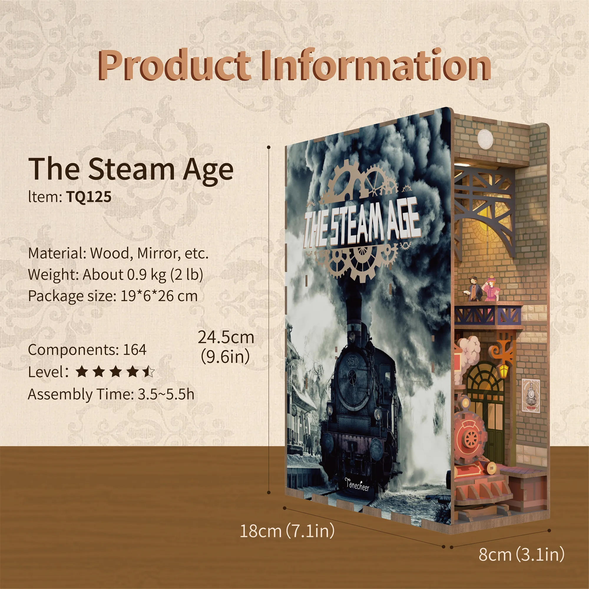 Tonecheer The Steam Age Merakit Mainan Bookends 3D Kayu Miniatur Rumah Buku Nook