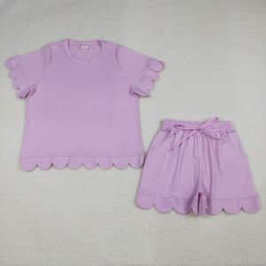 Sin Aranceles, Contáctenos: GSSO3201 RTS <span class=keywords><strong>Ropa</strong></span> de Boutique para Mujer, Conjunto de Shorts y Blusa de Manga Corta con Volantes Ondulados en Rosa y Morado Sólido, <span class=keywords><strong>Ropa</strong></span> para Adultos - Product Image 3