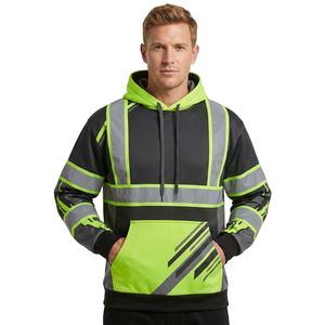 Veste à capuche décontractée pour homme, automne, haute visibilité, réfléchissante, imperméable, en molleton français, coupe classique, couleur vert néon et noir - Product Image 1