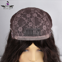 LuxeCap Remy Perruques de Cheveux Humains Avec Welfs Ouvert Naturel Ondulé Brun De Luxe Cheveux Européen Base De Soie Monofilament Perruque
