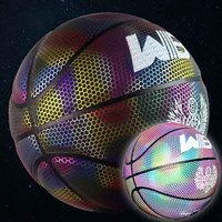 Ballon de basketball réfléchissant, holographique et lumineux avec enveloppe en cuir et chambre à air en caoutchouc naturel, idéal pour les matchs nocturnes pour adultes