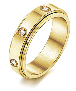 CZ Zirconia Designer Fashion Fidget <strong>Spin</strong> Spinning Unisex Stainless Steel Zircon Anti Anxiety Worry Rotating Spinner <strong>Ring</strong> - Product Image 3