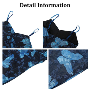 ZYHT 21227 venta al por mayor azul marino flocado mariposa mujeres vestido Casual verano largo Sexy Cami tanque sol vestidos - Product Image 4