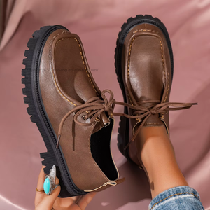 Chaussures en cuir professionnelles à talon épais de style britannique pour femme, nouvelle collection automne, rétro à lacets - Product Image 6
