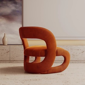 Sillón Individual Moderno de Terciopelo Naranja con Diseño Curvo para Sala de Estar - Product Image 4