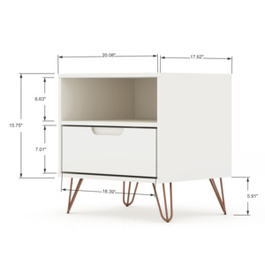 White Nightstand With Drawer And <b>Open</b> Shelf <b>Storage</b> Cart For Bedroom - Product Image 3
