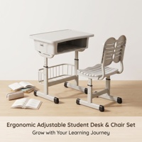 Ensemble de bureau et chaise ergonomiques réglables en plastique pour étudiants avec tiroir et design durable et écologique pour l'école et la maison