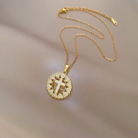 Collier en acier inoxydable doré avec pendentif anneau croix, design simple et tendance, motif géométrique unisexe, zircon, pendentif de célébrité d'Internet