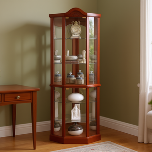 Vitrina esquinera clásica de madera de cerezo con estantes ajustables y puertas de vidrio para muebles del hogar - Product Image 2