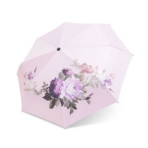 Parapluie pare-soleil automatique, protection UV, design pliable avec motif de fleurs de pivoine - Product Image 2
