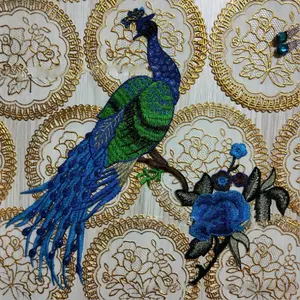 Large peacock embroidery fabric applique patch sew on lace applique cheongsam dance costume motif