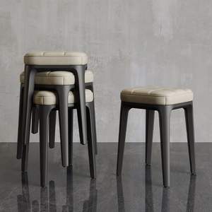 Taburete Apilable Moderno con Asiento de Cuero y Esponja, Mueble de Sala de Estar, Diseño Minimalista, Taburete Otomano Cuadrado para el Hogar - Product Image 3