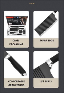 Ensemble de couteaux de cuisine à motif ondulé de 7 pièces, ensemble de couteaux cadeau d'affaires, acier inoxydable 3CR13, personnalisation acceptable - Product Image 6