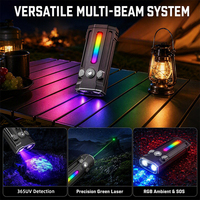 Lampe torche magnétique multifonctionnelle avec lumière principale de 2000LM, lumière latérale UV365 RGB et laser vert pour le travail, le camping et l'inspection (EDC)