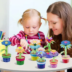 DIY彩绘花卉积木玩具儿童益智手工拼图DIY玩具学龄前彩绘组装玩具