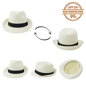 Bán buôn biểu tượng tùy chỉnh fadora thiết kế mới ngắn vành Trilby giấy sombrero Panama Fedora mũ rơm cho nam giới phụ nữ unisex mùa hè - Product Image 3