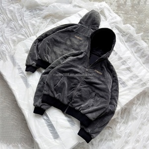 Sweat-shirts personnalisés de haute qualité, vestes en velours côtelé surdimensionnées et lourdes avec fermeture éclair, vêtements de mode, sweat-shirt en velours côtelé vintage délavé à l'acide pour hommes - Product Image 2