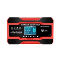 Chargeur intelligent à impulsions entièrement automatique 12V 10A/24V 5A avec écran LCD et connecteur, prise rouge