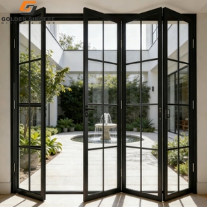 Porte pliante en aluminium GS Bi Fold pour intérieur avec moustiquaire en acier inoxydable et panneau en verre, porte pliante française - Product Image 2