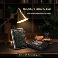 Étui à cigarettes en cuir à motif crocodile avec bords métalliques, fermeture à rabat, style nordique moderne et minimaliste, résistant à l'humidité et à la poussière