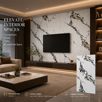 Panneau mural en PVC brillant MORLENX, marbre UV Breccia blanc et noir, pour les murs décoratifs des hôtels de luxe