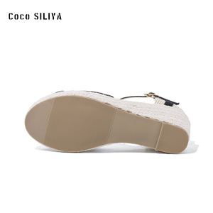 Sandalias de cuña Coco SILIYA con punta abierta, suela de paja, forro de microfibra, correa trasera, transpirables, cierre de hebilla, zapatos de mujer - Product Image 3