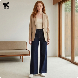 Pantalon droit pour <span class=keywords><strong>femme</strong></span>, nouvelle mode, <span class=keywords><strong>bleu</strong></span> <span class=keywords><strong>marine</strong></span>, avec poches décoratives, <span class=keywords><strong>jean</strong></span> rétro taille haute, style décontracté, denim pour l'automne - Product Image 6