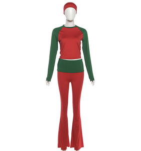 PEEQI K25S87836 秋の新作レディースファッション セットアップ コントラストカラー 長袖Tシャツ パンツ ヘッドバンド付き <span class=keywords><strong>3</strong></span>点セット - Product Image 6