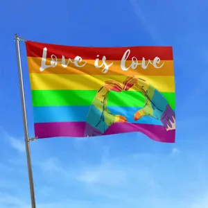 Bonne capacité de Protection en-tête Polyester décor extérieur amour est amour drapeau résistance à l'usure Gay Pride arc-en-ciel chine bannière drapeau