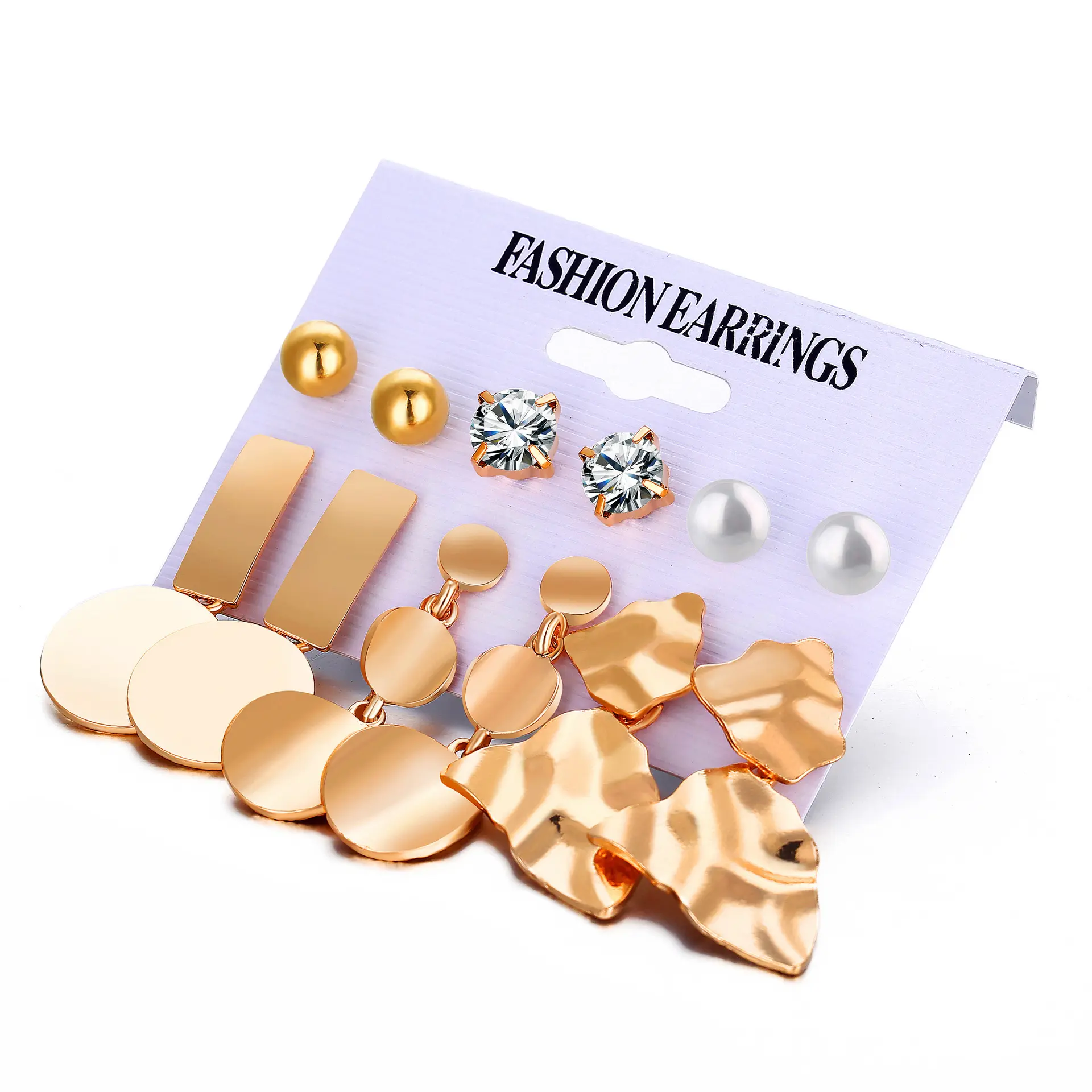 Fashion Artificial Pearls 12 Piece Women Mother Of Pearl Shell Earrings Metal Drop Crystal Rhinestone Earrings