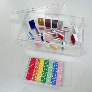 Trong suốt Acrylic mahjong hộp lưu trữ cho gạch 160 trẻ em nhựa trong nhà quốc tế cờ vua đặt đồng hồ hiển thị rõ ràng - Product Image 1