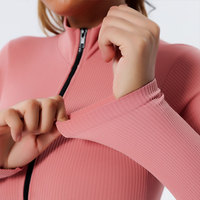 Combinaison de sport rose à fermeture éclair, coupe ajustée, grande taille, pour femmes - Combinaison de yoga, tenue de sport, couche de base