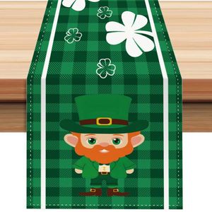 <b>Green</b> Four-Leaf Clover Printed Shamrock St. Patrick's Day Woven Table <b>Runner</b> Seasonal Home Use Kitchen Dining Table Accessory - Product Image 2