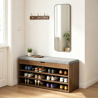 Meuble à chaussures intégré en bois massif, luxe abordable et moderne, avec tabouret d'entrée et banc de rangement pour chaussures