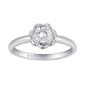 Factory Direct Sales S925 Sterling <b>Silver</b> Rhodium Flower Shape Shiny 3A Cubic Zircon Brilliant Cut Engagement Band <b>Ring</b> Party - Product Image 1