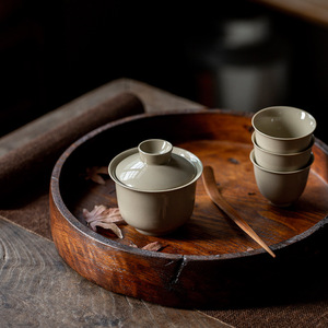 Yonghe Gaiwan Ceramic Kung Fu Tea Set Handheld Three Piece Wood Ash Glaze Round Porcelain <b>Teacup</b> For Home Use Afternoon Tea - Product Image 4