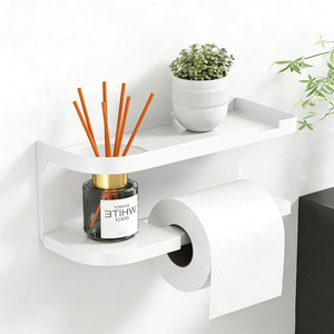 Huyo Drill-Free Plastic Minimalist Powder Coated Wall-Mounted Non-Folding Toilet <b>Paper</b> Holder Storage Rack - Product Image 5