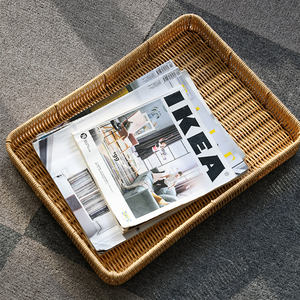 Durable Wicker <b>Storage</b> <b>Baskets</b> Rectangular Rattan Tray for Home Living Room for Fruits Bread Vegetables - Product Image 4