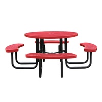 Mobilier d'extérieur commercial grande table ronde de pique-nique en acier et banc d'extérieur table à manger et chaise en métal avec trou pour parasol