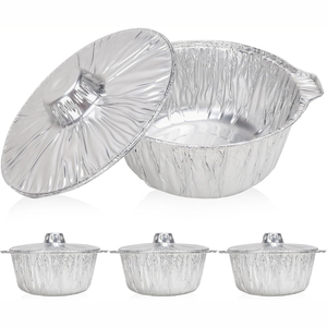 Caja de Embalaje para Llevar, Contenedores Redondos de Papel de Aluminio Grueso para Picnic al Aire Libre, Olla Desechable de Papel de Aluminio con Tapa - Product Image 1