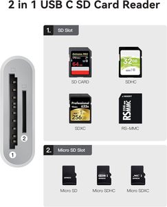 <span class=keywords><strong>Adaptateur</strong></span> de lecteur de carte SD USB C, double fente USB-C/type C, haute vitesse, compatible avec les ordinateurs portables, lecteur de carte mémoire ignifuge, Plug & Play - Product Image 2