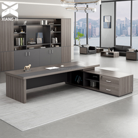 Bureau de direction de luxe moderne en L avec tiroirs, table en bois pour patron, mobilier de bureau pour immeuble de bureaux