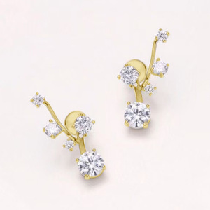 Elegantes Pendientes de Moissanita VVS GRA de Corte Redondo de 1ct con Cinco Piedras, Diseño Desmontable 2 en 1 de Cobre con Baño de Oro de 14K - Product Image 6