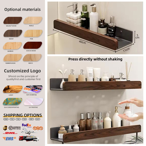 Mensola portaoggetti da parete in legno massello di noce, senza foratura, per organizzazione casa, <span class=keywords><strong>cucina</strong></span>, bagno, porta shampoo doccia - Product Image 1