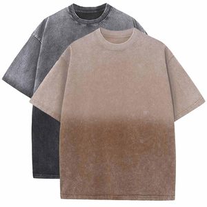 T-shirt ample en coton tricoté pour homme, col rond, imprimé uni, respirant, anti-plis, style vintage, décontracté, été, manches courtes, coupe ample - Product Image 1