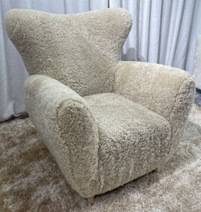 Modern Wing Back Jodie Accent <strong>Chair</strong> White Boucle Genuine Sheepskin Upholstered Curved <strong>Loose</strong> Shaped Villas Leisure <strong>Chair</strong> - Product Image 1