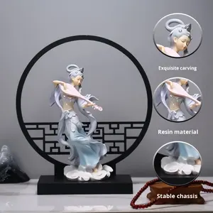 손으로 그린 예술적 공주 모양 둔황 비행 Apsaras 수지 입상 중국 문화 장식 10PCS 배치 - Product Image 4